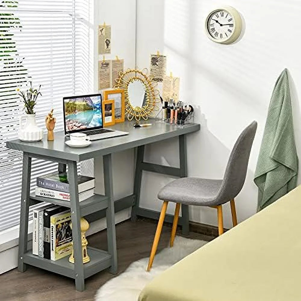 AEFRGHS Computer Desk with Shelves Modern Trestle Desk Home Office Desk with Space Saving Study Writing Desk Desk for Bedroom