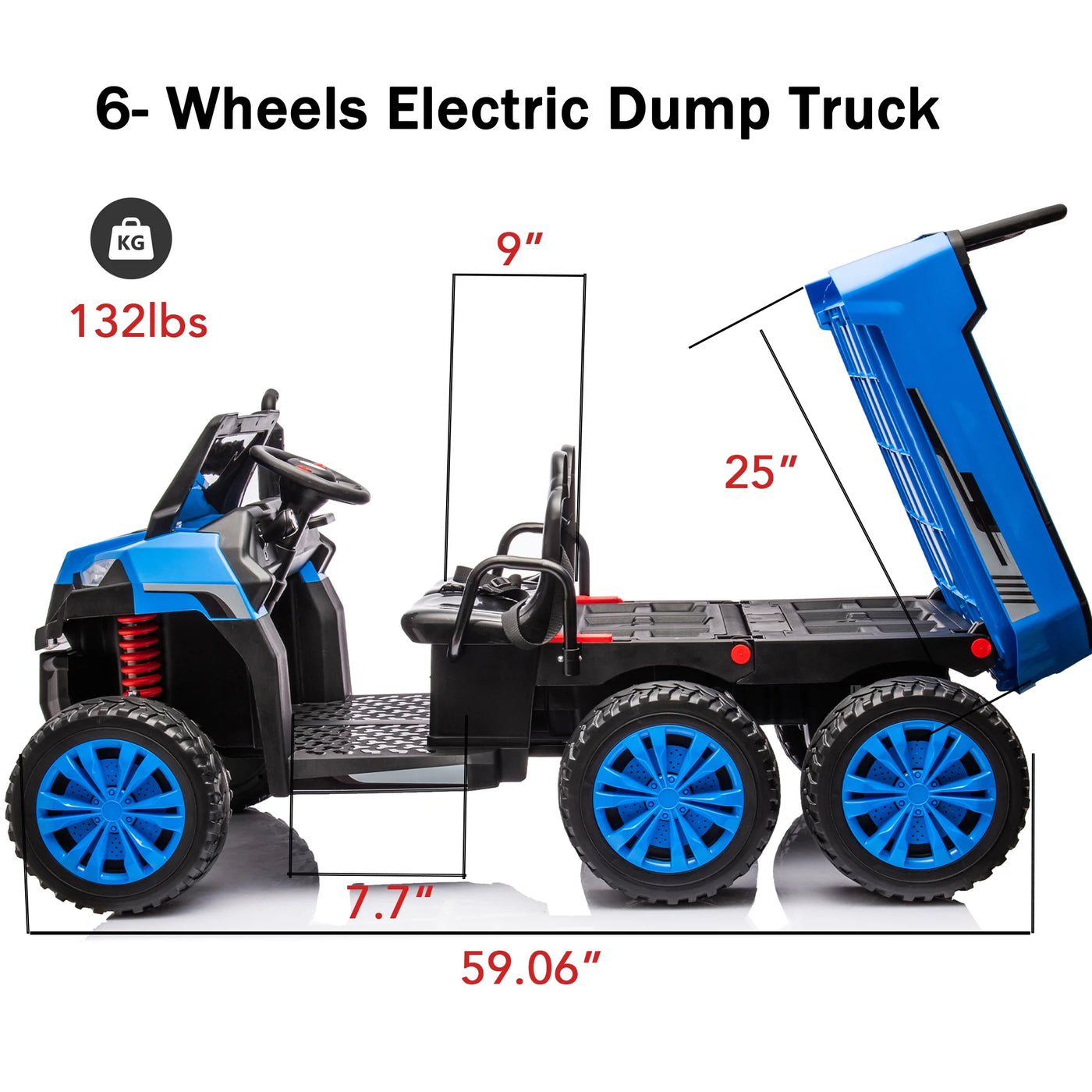 Track 7 24V Ride on Dump Truck, 2-Seater Ride on Car with Remote Control, 6 Wheels Electric Tractor with Dump Bed, Music, Shift Lever, 4WD off-Road UTV, Blue