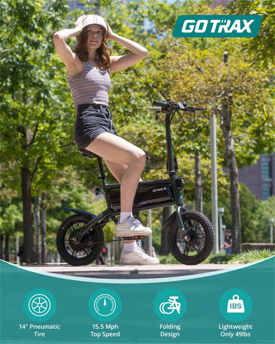 GOTRAX S2 14" Folding Electric Bike for Adults and Teens, 250W 15.5Mph, 15Miles LED Display Mini E-Bike for Commuting