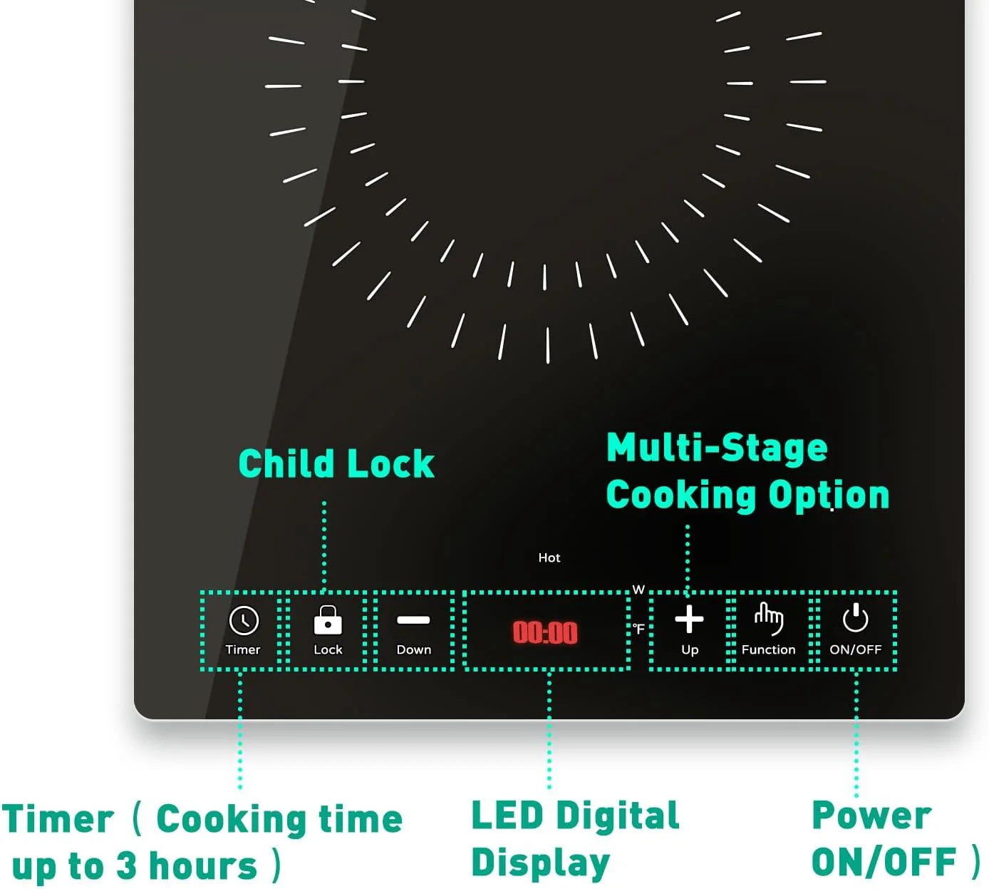 Portable Induction Cooktop, 1800W Electric Hot Plate, 9 Power Levels, Countertop Burner Induction with LCD Sensor Touch Timer Safety Lock, Single Electric Burner Stove Easy to Clean Black