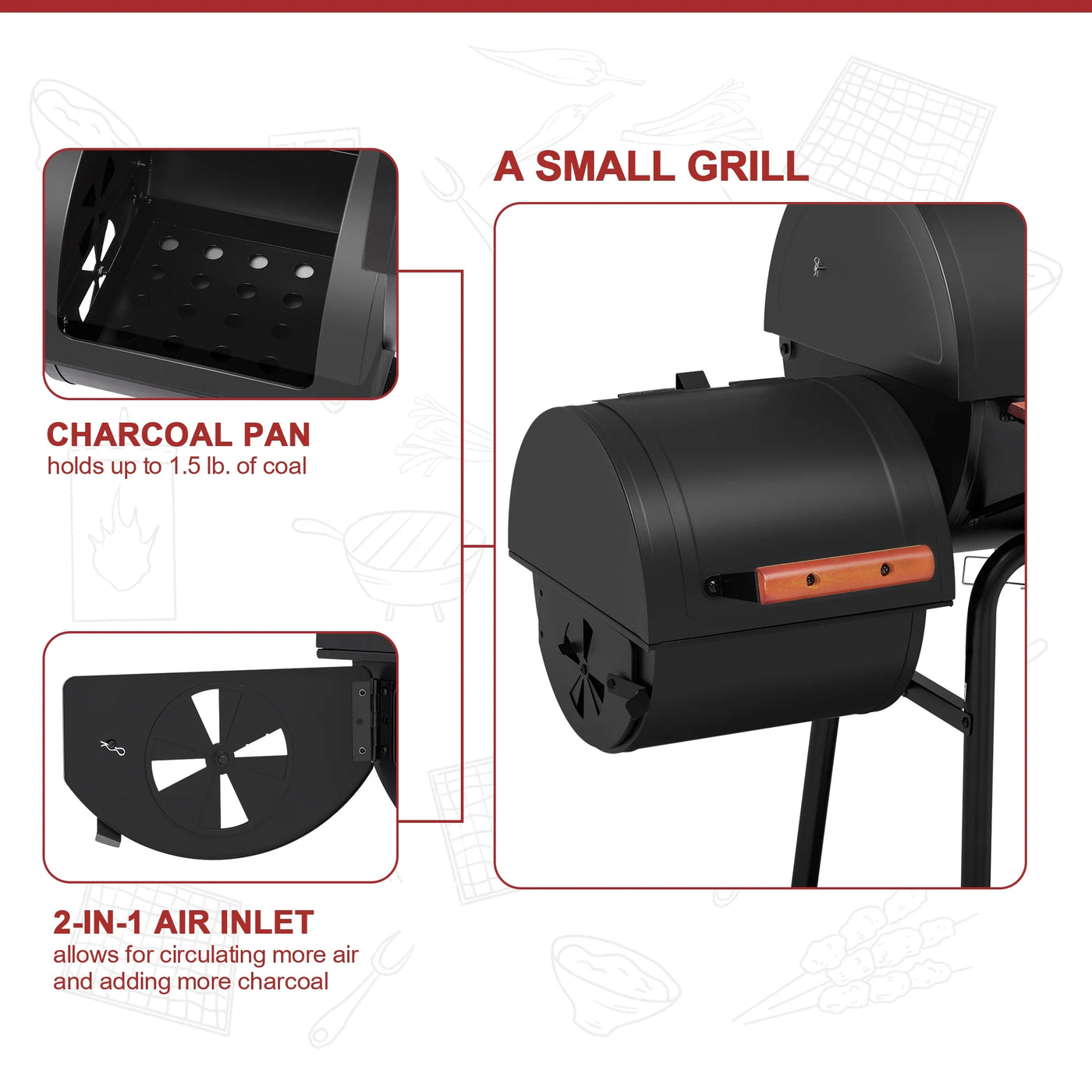 Royal Gourmet CC1830W 30" Barrel Charcoal Grill with Offset Smoker