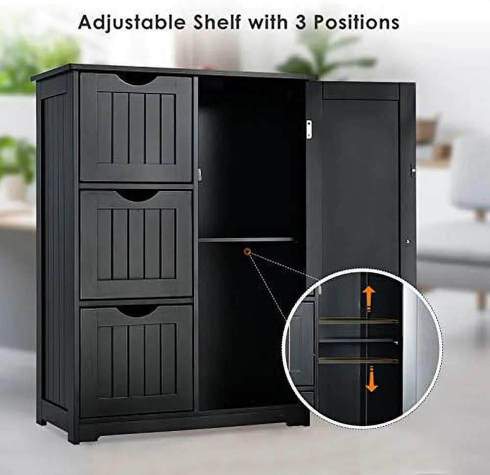 xrboomlife Bathroom Floor Cabinet Wooden Cabinet with 1 Door & 3 Drawer Free Standing Entryway Cupboard Spacesaver Cabinet