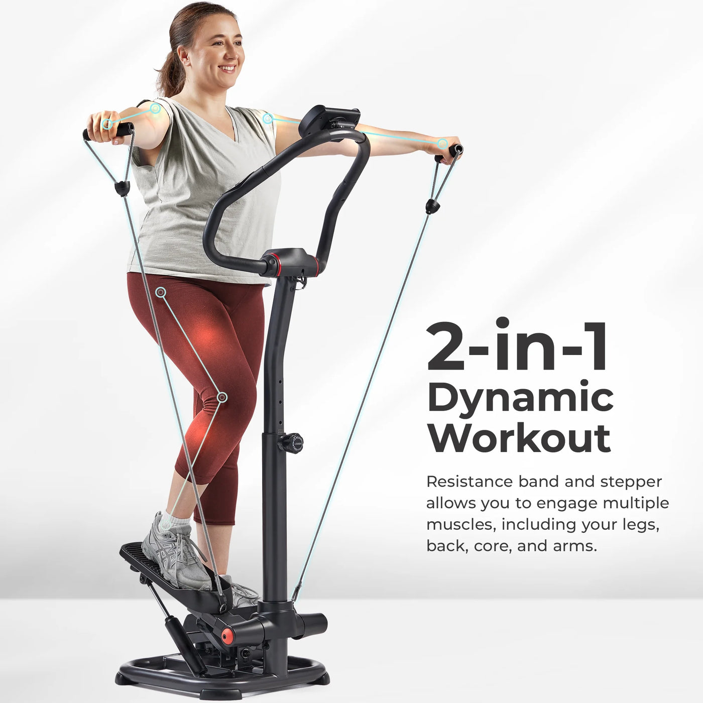 Sunny Health & Fitness Duo Function Premium Heavy Duty 330 LB Capacity Power Stepper with Resistance Bands, Space-Saving Low Impact Peddle w SunnyFit® App Enhanced Connectivity - SF-S021055…