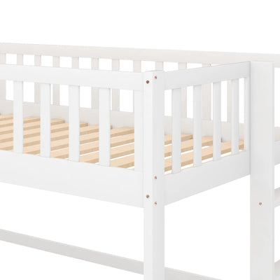 :Low Loft Bed with Slide and Ladder, Twin Size, White - Fun Slide, Space-Saving Design, Perfect for Kids