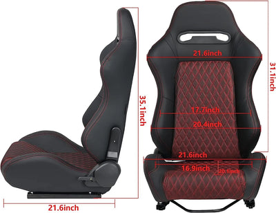 Universal Set of 2 Racing Seats Pair Black Leather Reclinable Bucket Sport Seats