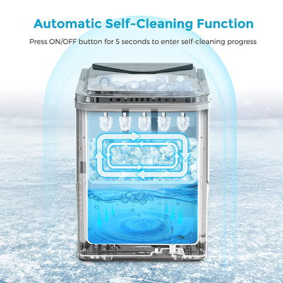 Ice Makers Countertop, Self-Cleaning Function, Portable Electric Ice Cube Maker Machine, 9 Pellet Ice Ready in 6 Mins, 26lbs 24Hrs with Ice Bags and Scoop Basket for Home Bar Camping RV(Black)