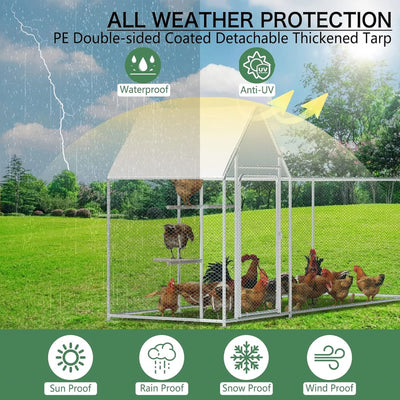 Walnest 10ft Large Metal Chicken Coop with Climbing Frame, Walk-in Poultry Cage with Waterproof&Anti-UV Cover,Heavy Duty Chicken Coop or Outdoor Backyard Farm Use