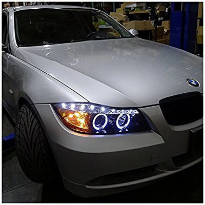 Spec-D Tuning 2LHP-E9005G-8-TM BMW E90 3-Series 4Dr R8 Led Strip Drl Projector Headlights Glossy Black