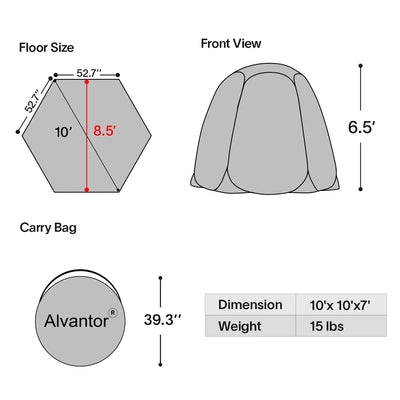 Screen Room House 10x10 Outdoor Family Camping Tent Pop Up Sun Shade Canopy Dining Gazebo by Alvantor