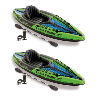 Intex Challenger K1 1 Person Inflatable Sporty Kayak w/Oars & Pump (2 Pack)