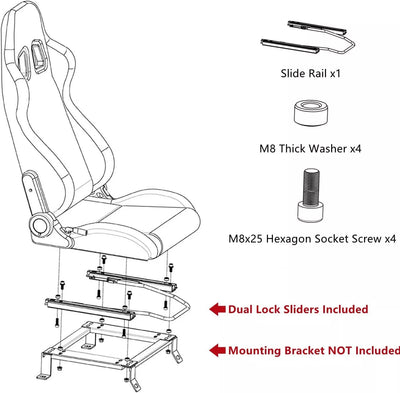 Universal Set of 2 Racing Seats Pair Black Leather Reclinable Bucket Sport Seats