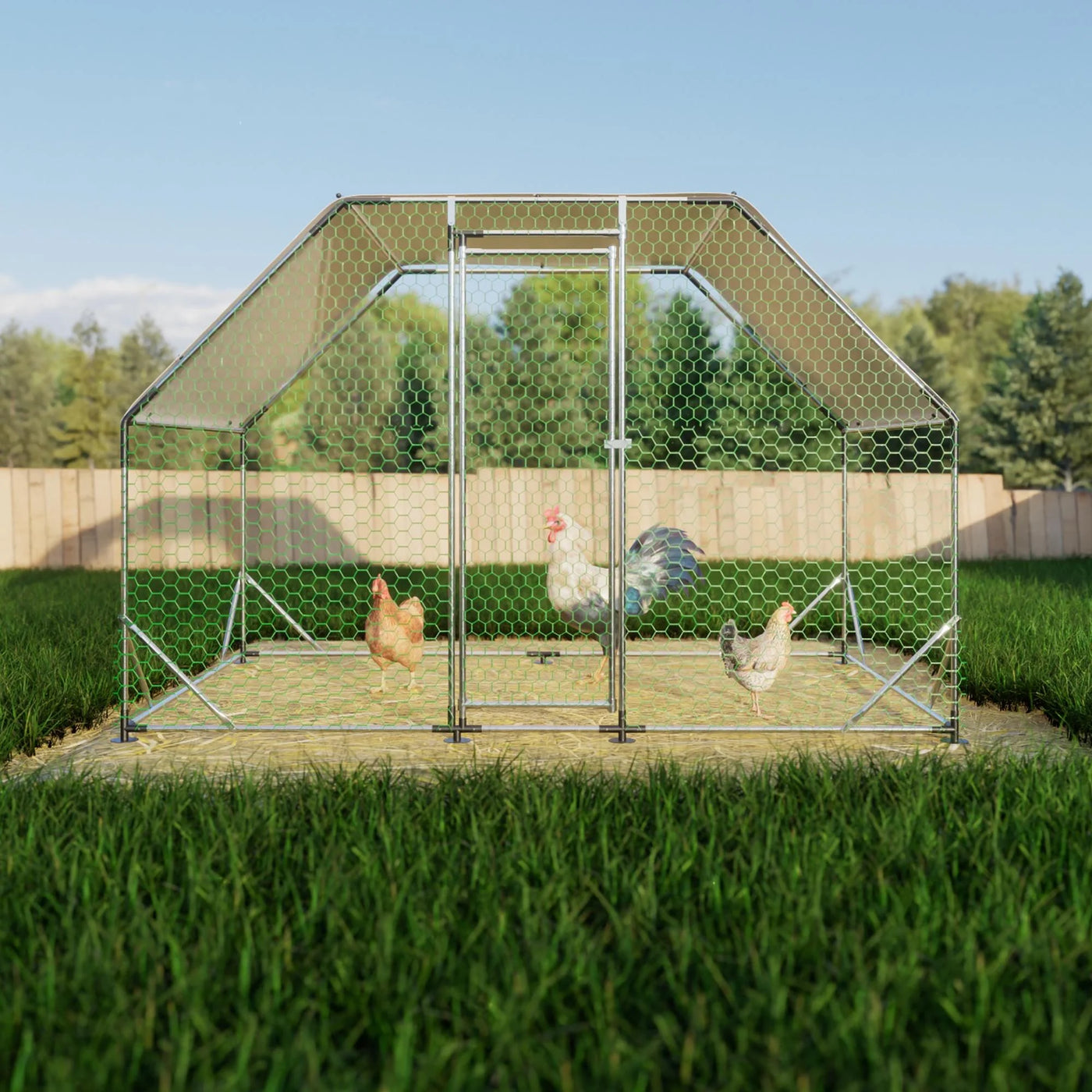 Large Chicken Coop for 6-8 Chickens, Seizeen Walk-in Chicken Run with Waterproof, Galvanized Wire Poultry Hen Dog House Rabbits Hutch Duck Cage, 10FT