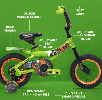 Jurassic World™ 12-inch Raptor Boy's Bicycle with Training Wheel, Green and Orange