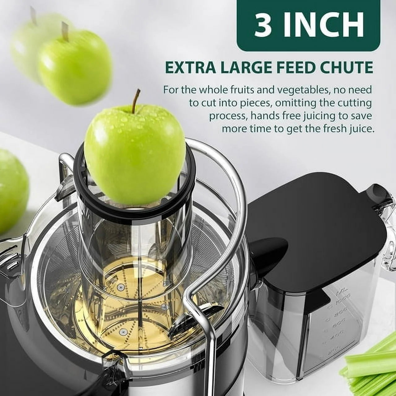 Centrifugal Juicer Machines Vegetable and Fruit,1100W Juice Extractor with 3" Feed Chute,BPA Free,Easy to Clean,High Juice Yield,Black