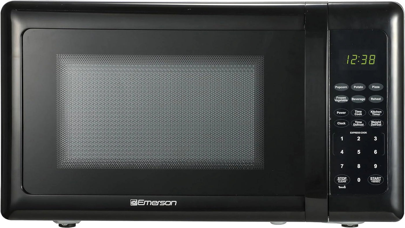 Compact Countertop Microwave Oven with Touch Control, LED Display, 700W, 10 Power Levels, 6 Auto Menus, Glass Turntable and Child Safe Lock, 0.7 Cu., Ft. Black