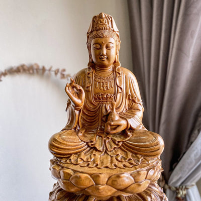 Wooden Sitting Guan Yin Buddha Statue