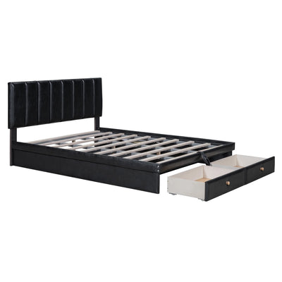 Roomfitters Full Size Upholstered Bed with Hydraulic Storage System and Drawer, Black