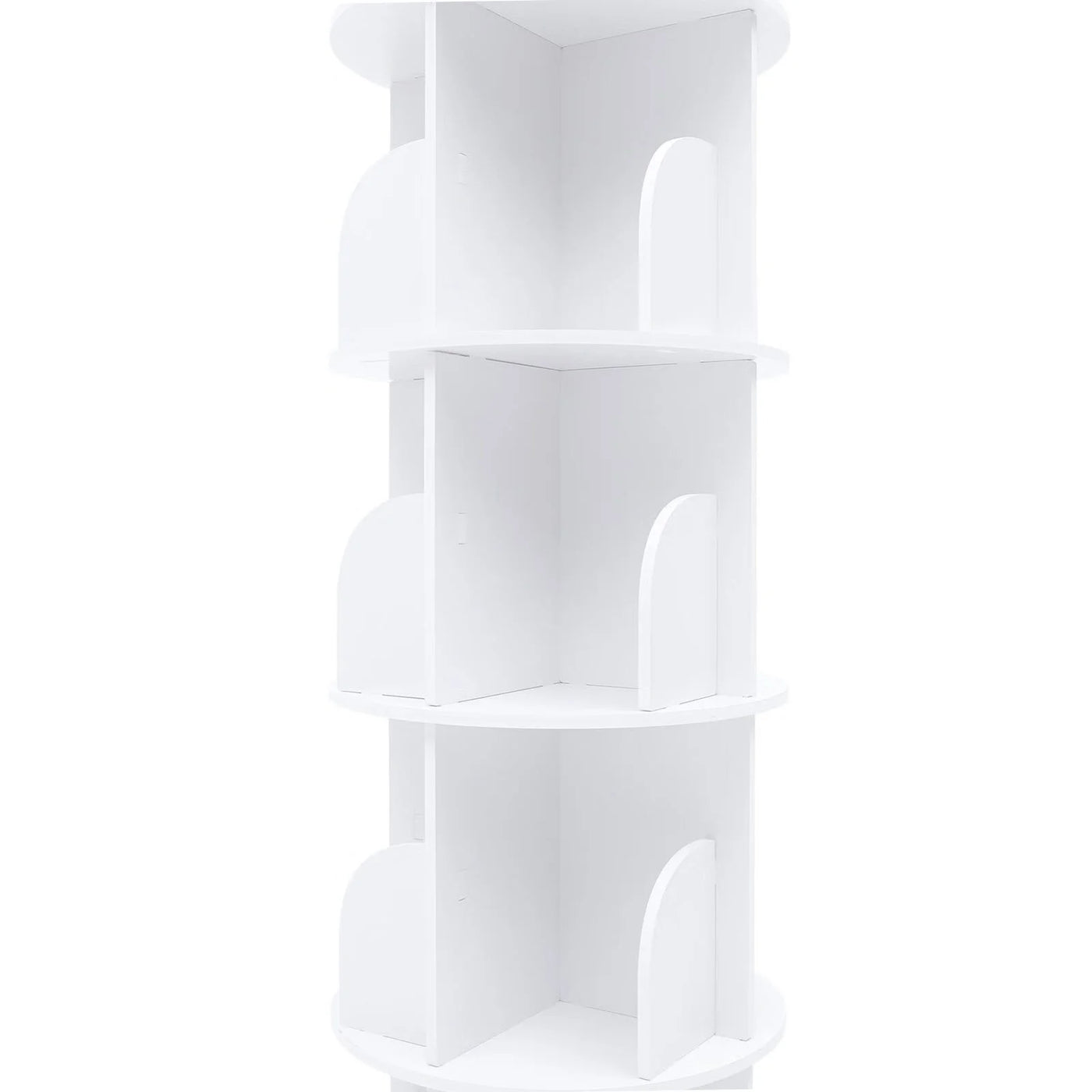 Wuzstar 4 Tiers Rotating Bookshelf 360 Degrees Display Shelves Bookshelf Organizer White Stackable Rack Floor Standing Bookcase for Living Room, Bedroom and Office, 15.7 * 15.7 * 46.5in