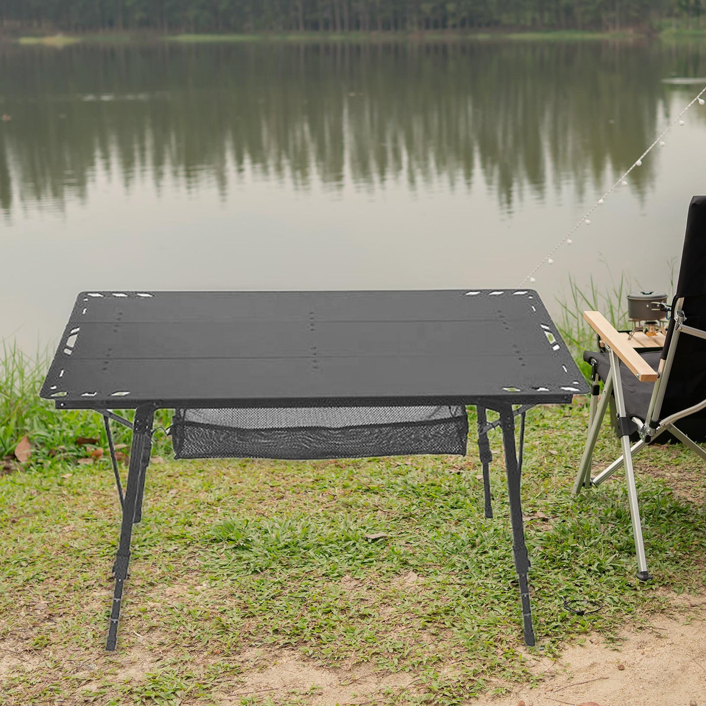 Miulika Folding Table Camping Table Foldable Small Table Sturdy Outdoor Table with Adjustable Legs for Camp Garden Barbecue Yard Boat Black