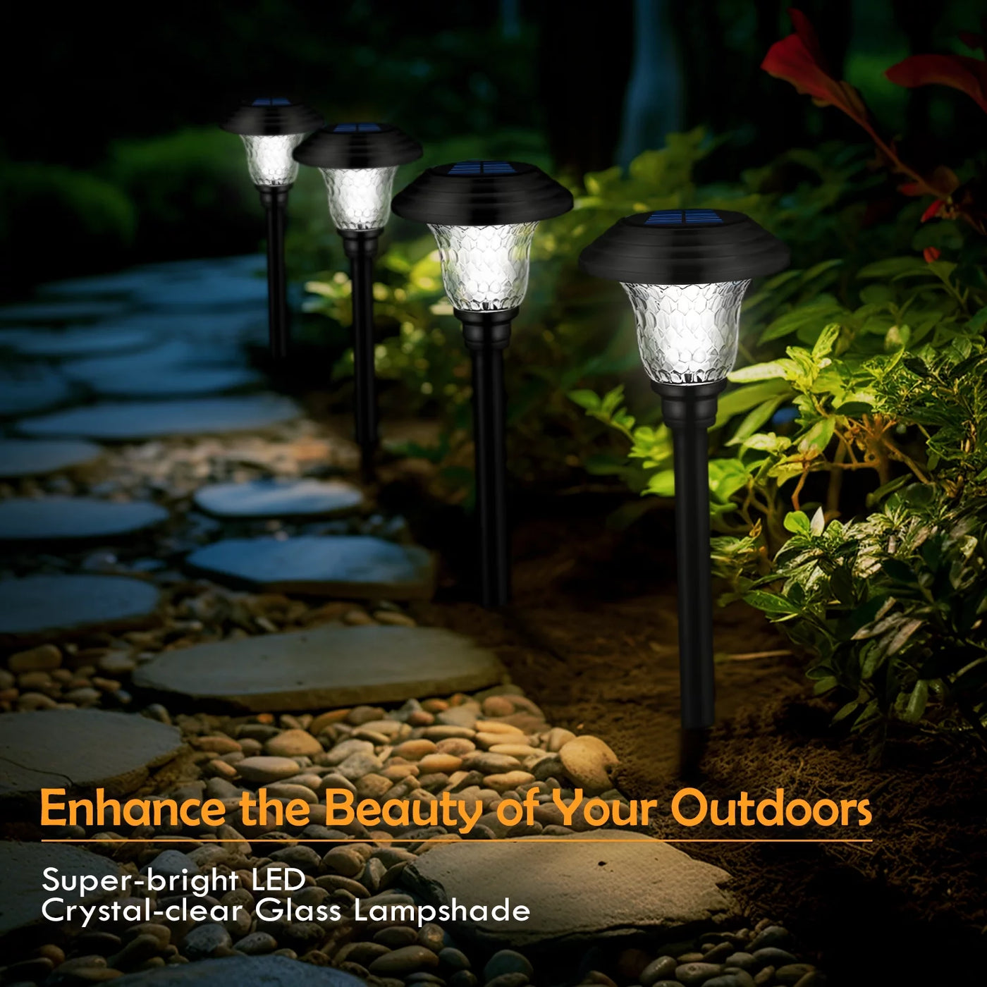 8 Pack Solar Garden Lights Outdoor, Decorative Solar Garden Lights Waterproof Glass Stainless Steel Auto-on/off Solar Landscape Lights for Lawn, Patio, Yard, Garden, Pathway, Driveway