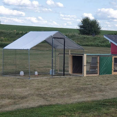 Phonjoroo Large Walk-in Metal Chicken Coop Poultry Cage Hen House Chicken House for Farm Up to 12 Chickens 10’ L x 6.6’ W x 6.6’ H w/Chicken Run Cover for Farm Home use (79.2'' H x 79.2'' W x 120'' D)