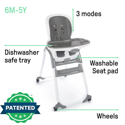 Ingenuity SmartClean Trio Elite 3-in-1 Convertible High Chair, Toddler Chair, and Booster Seat, For Ages 6 Months and Up, Unisex - Slate