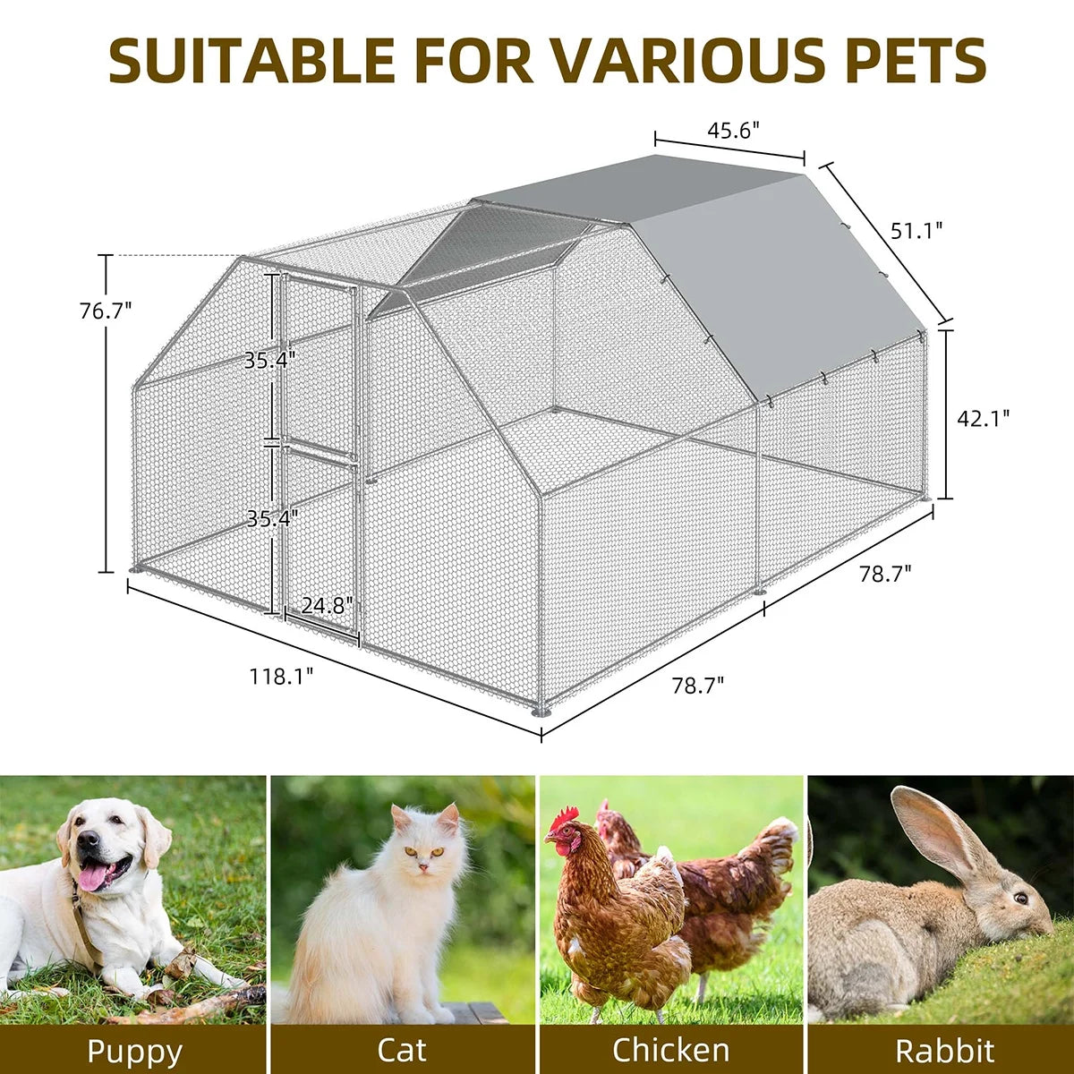 Dextrus Chicken Run Coop 13.1 x 9.8 x 6.4 ft Large Metal Chicken Coop Spire Shaped, Walk-in Hen Cage, Outdoor Poultry Cage with Waterproof Cover and Wire Mesh for Backyard,Yard Outdoor