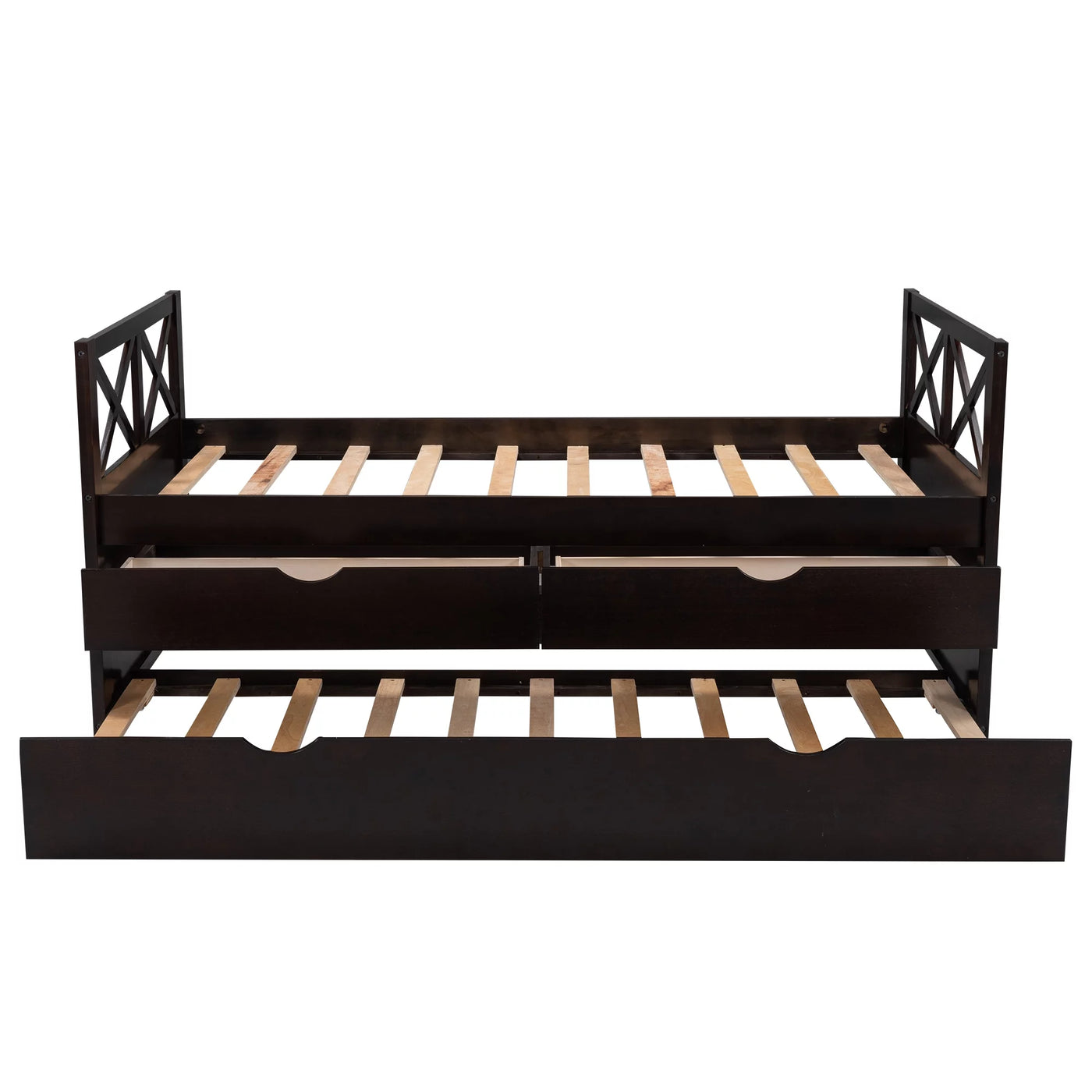 Captain Wood Bed with Trundle and Drawers, Twin for Kids Bedroom, Brown