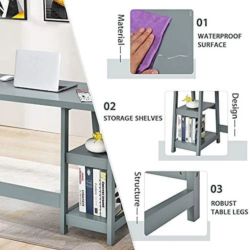 AEFRGHS Computer Desk with Shelves Modern Trestle Desk Home Office Desk with Space Saving Study Writing Desk Desk for Bedroom