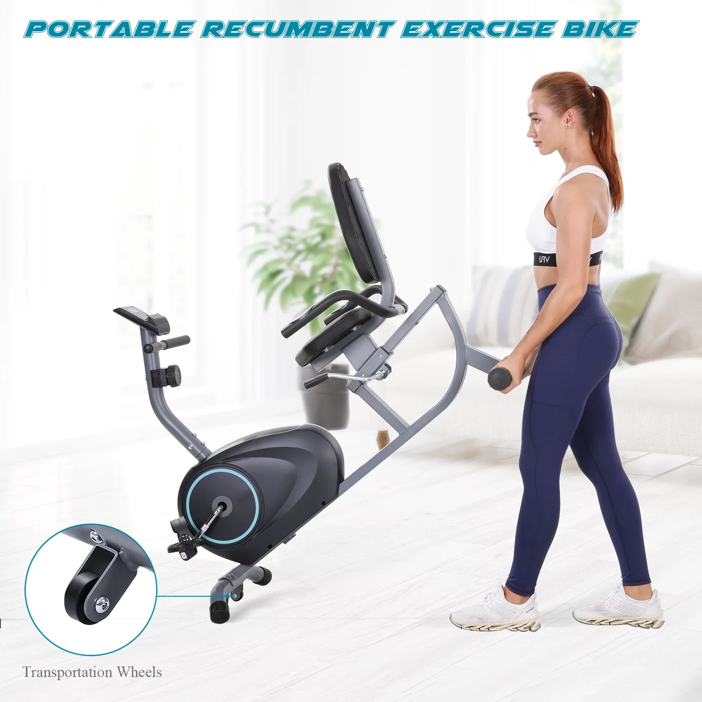 MARNUR Recumbent Exercise Bike with 8 Levels Adjustable Resistance, LCD Monitor, Pad Holder, Wheels