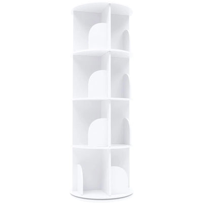 Wuzstar 4 Tiers Rotating Bookshelf 360 Degrees Display Shelves Bookshelf Organizer White Stackable Rack Floor Standing Bookcase for Living Room, Bedroom and Office, 15.7 * 15.7 * 46.5in