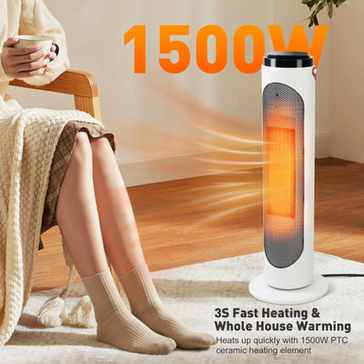 Space Heaters with 1500W PTC Oscillating Ceramic Heaters and Remote, 24h Timer for Office Room Indoor Use