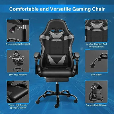 YSSOA Gaming Chair with Footrest, Big and Tall Gamer Chair, Racing Style Adjustable Swivel Office Chair, Ergonomic Video Game Chairs with Headrest and Lumbar Support