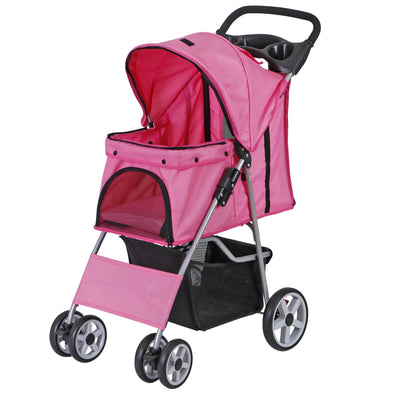 ZENSTYLE 4 Wheels Pet Stroller Foldable Carrier Strolling Cart for Cat Dog w/ Storage Basket Pink