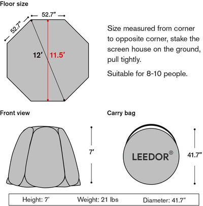 Screen House Tent Instant Room Outdoor Canopy 12x12 Gray