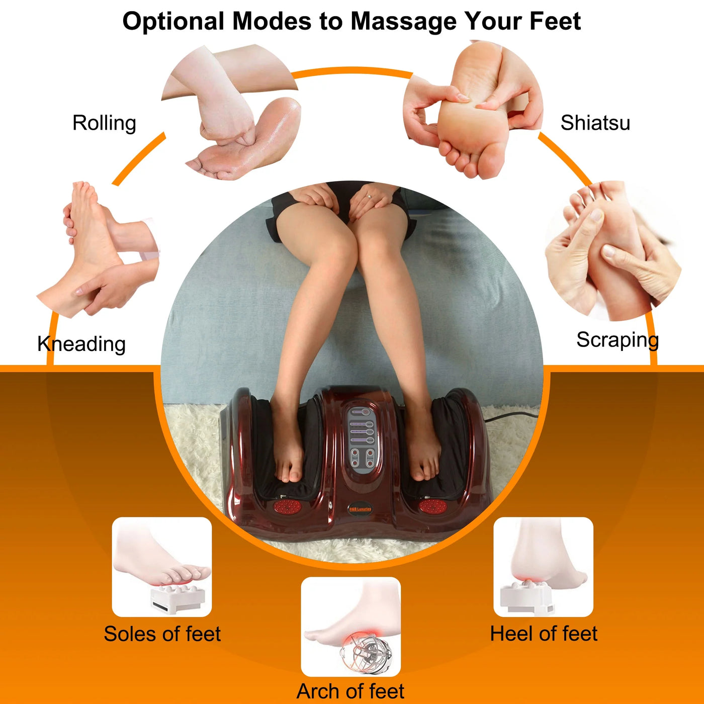 Electric Shiatsu Foot Massager for Pain Relief, Deep Kneading Rolling Feet and Calf Massager, Leg Circulation Machine for Plantar Fasciitis and Neuropathy, Red