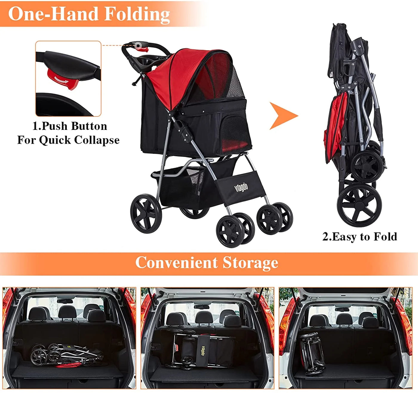 Afuhokles Cat Dog Stroller, Pet Strollers for Small Medium Dogs and Cats, 4 Wheels Dog Jogging Stroller Folding Doggy Stroller with Storage Basket