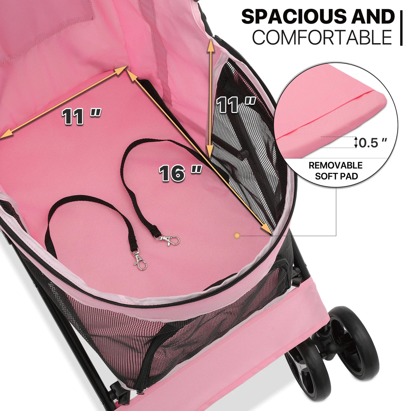 MoNiBloom Foldable Lightweight Dog Stroller for Small Medium Dogs, Pet Stroller,4 Wheel, Pink