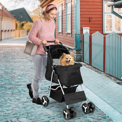 Pet Stroller 4 Wheels Dog Cat Stroller for Small Medium Dog Cats Carrier Jogger Travel Foldable Puppy Stroller with Storage Basket and Cup Holder