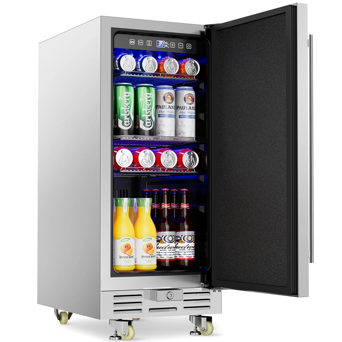 Ecojoy Outdoor Beverage Refrigerator, 15 Inch Stainless Steel Under Counter Beer Beverage Fridge for 120 Cans w/ 37-65℉