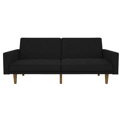 Black Mid-Century Modern Linen Upholstered Sofa Bed with Classic Wood Legs