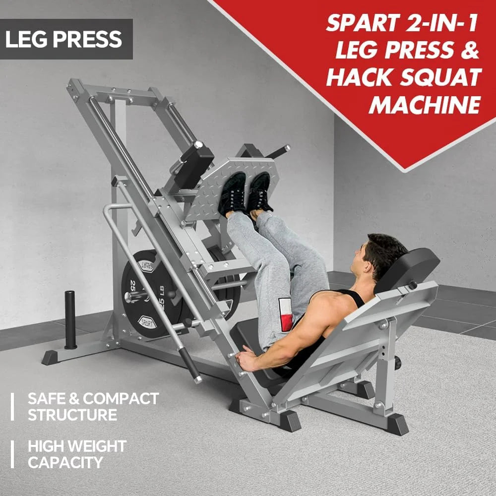 Leg Press Hack Squat Machine, Professional Adjustable Leg Exercise Machine with Linear Bearing, Lower Body Strength Training with Weight Storages for Quads, Hamstring, Glutes, Calves, Home Gym