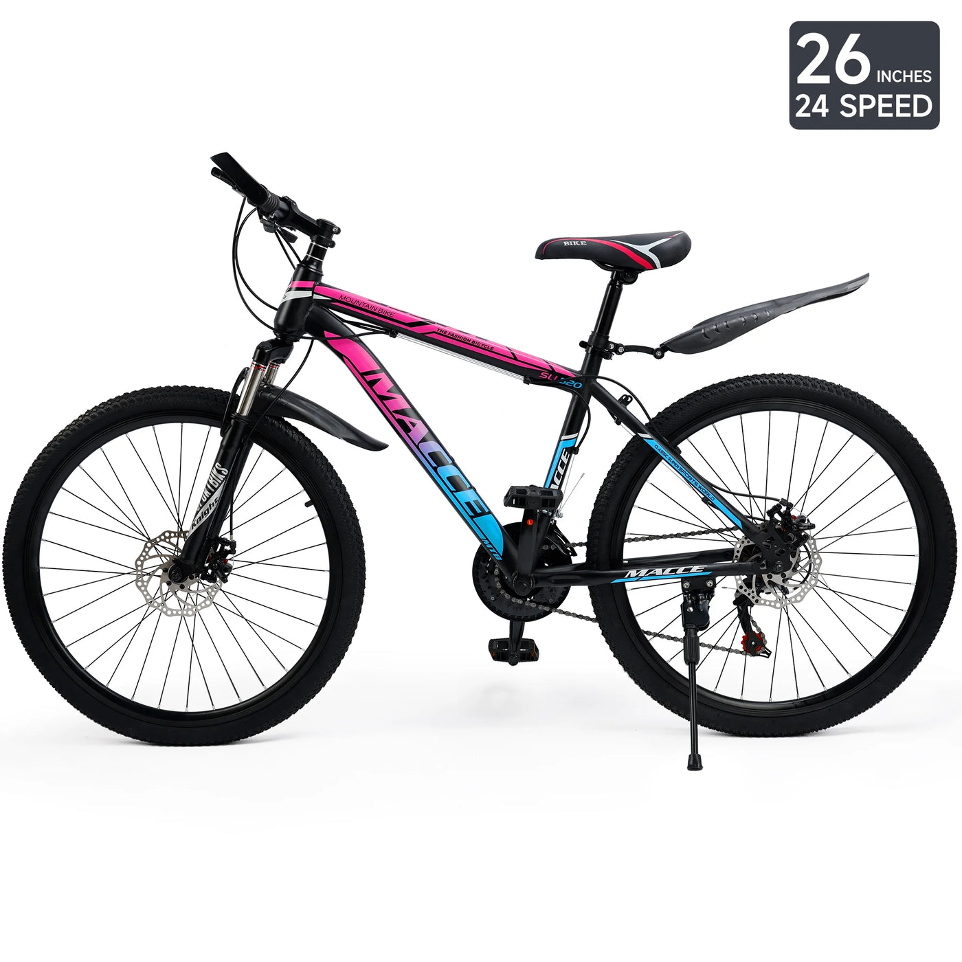 ARTUDATECH 24 26 27.5 Inch Mountain Bike, 24 Speeds with V/Disc Brakes High-Carbon Steel Frame Mens Womens Mountain Bike, Front Suspension MTB Bicycle for Adult & Teenagers