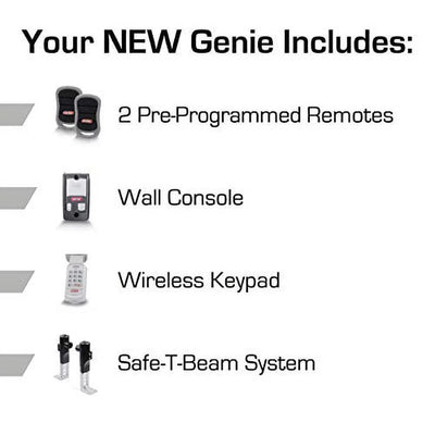 Genie SilentMax 1000 Garage Door Opener - Ultra-Quiet Belt Drive - Includes two 3-Button Pre-Programmed Remotes, Wall Console, Wireless Keypad, Safe T-Beams - Model 3042-TKH, 140V DC Motor