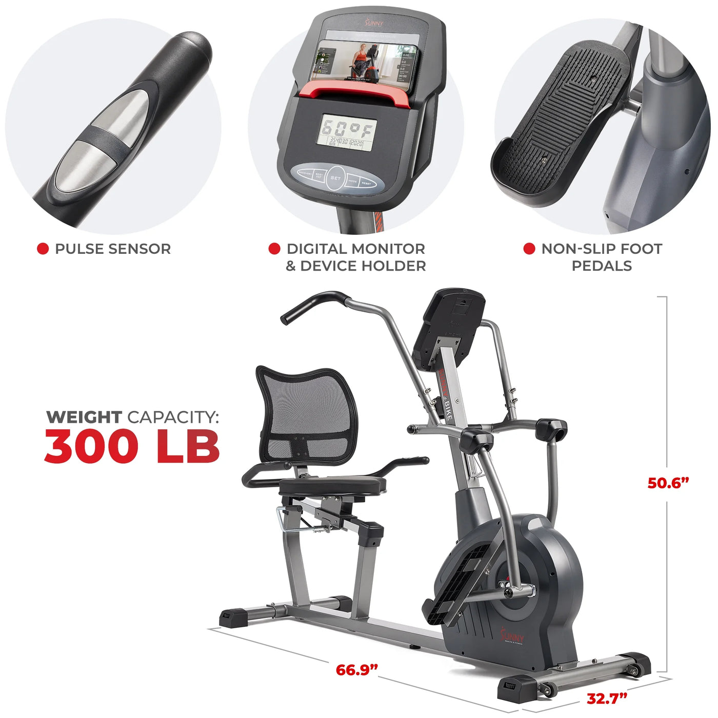 Sunny Health & Fitness Elite Connected Recumbent Cross Trainer Elliptical + Arm Exercisers SF-RBE420049