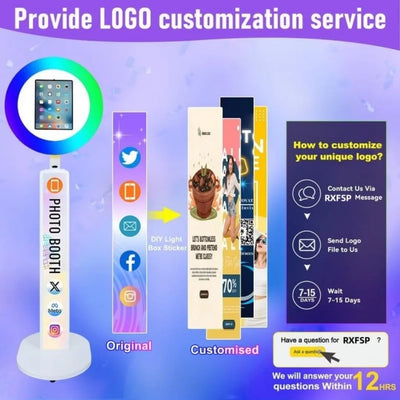 Upgraded White iPad Photo Booth for iPad 10.2'' 10.9'' 11'' 12.9'' Selfie Photo booth Station Machine with RGB Ring Light,Free Custom Logo with Flight Case for Parties Christmas,Wedding Events Rental