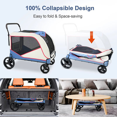 Foldable Pet Stroller for Large or 2 Dogs Cats Jogger Wagon with 4 Wheels