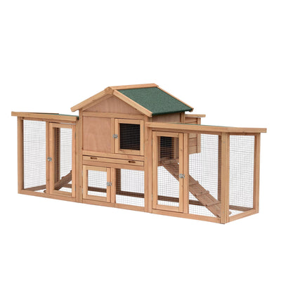 PawHut 80" Chicken Coop, Wooden Outdoor Chicken Cage Poultry Hen House with Nesting Box, Double Runs, Removable Tray, Ramps, for Garden Backyard