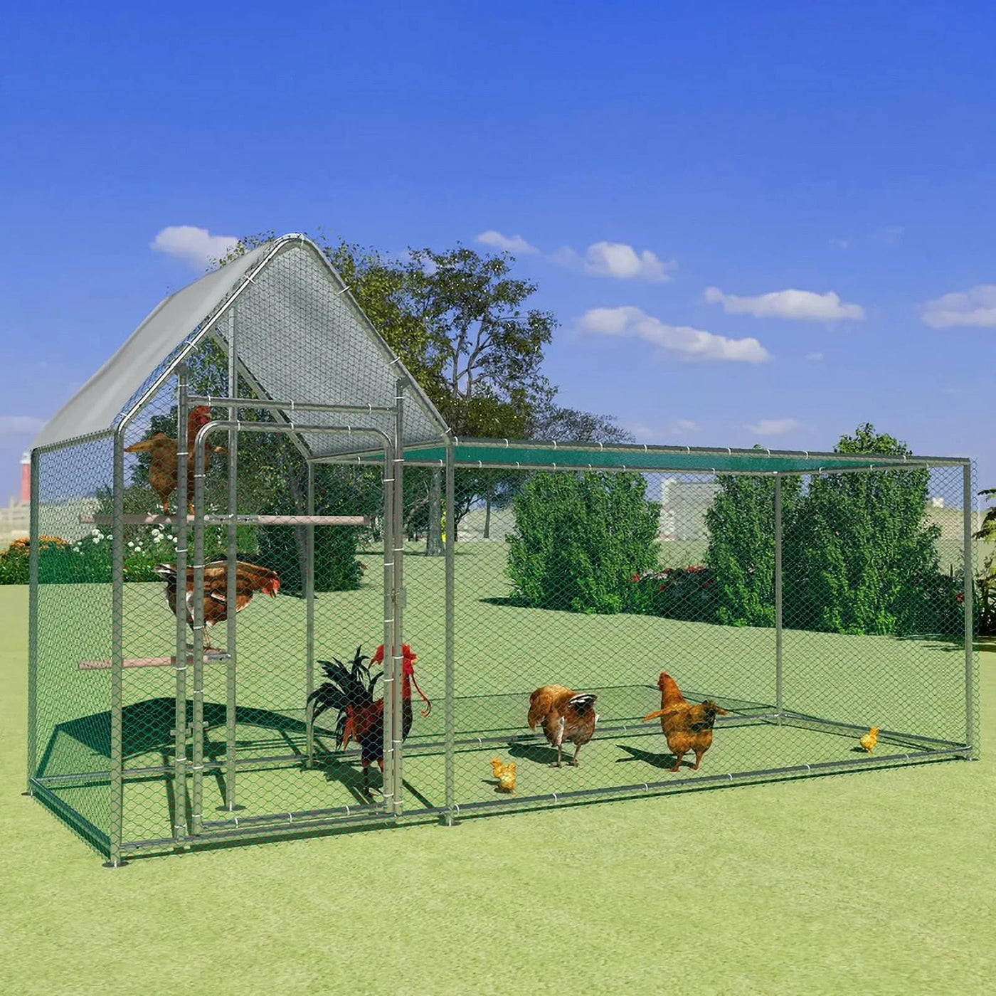 Walnest 10ft Large Metal Chicken Coop with Climbing Frame, Walk-in Poultry Cage with Waterproof&Anti-UV Cover,Heavy Duty Chicken Coop or Outdoor Backyard Farm Use