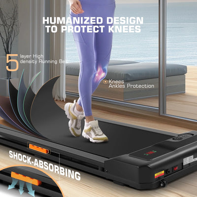 Walking Pad,2.5 HP Under Desk Treadmill 300LBS Capacity, Compact Portable Treadmill with Double Shock Absorption, Remote Control, LED Display,Installation-Free, Black